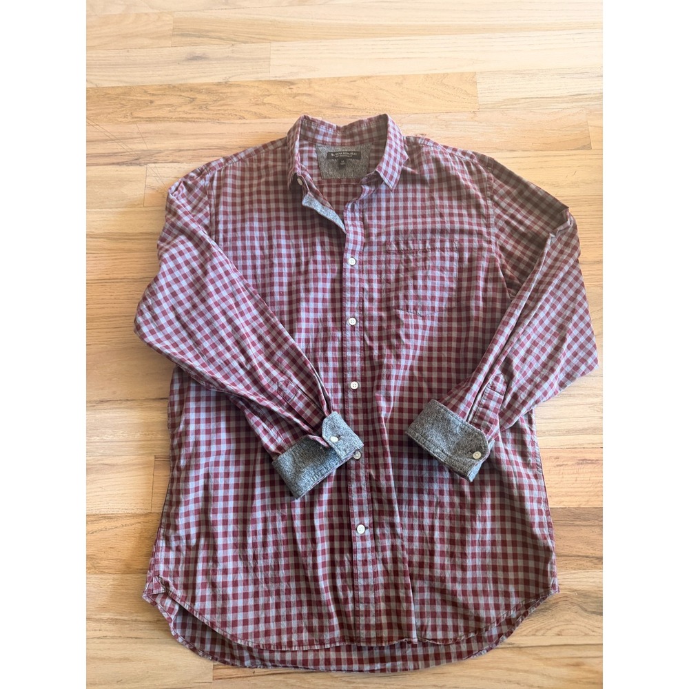 Banana Republic Mens XL Soft Wash Slim Fit Button Down Shirt Fall Plaid Red Gray